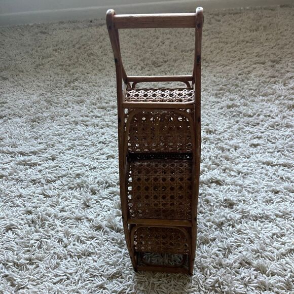 Vintage Wicker Wine Holder Rack/ Bent Bamboo and Rattan 5 Bottle Wine Rack with - Picture 4 of 14